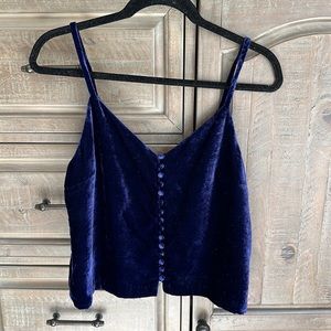 Midnight blue velvet button madewell top